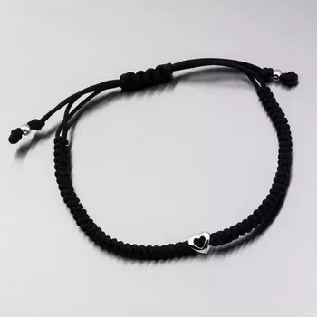 Náramek Náramek bílé zlato 585 černý provázkový se srdcem 74-5419B-Black délka 18 cm