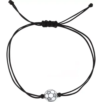 Náramek Textilní náramek Kabbalah černý se stříbrným fotbalovým míčem 13057.3 black