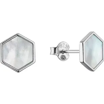 Náušnice Stříbrné náušnice hexagon s bílou perletí 11689.1