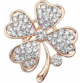 Brož Brož čtyřlístek pro štěstí - zlatá barva, čiré kamínky