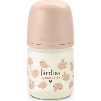 SUAVINEX BIRDIES láhev - 1x kojenecká skleněná láhev, physiologický průtok