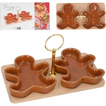 Sada misek z kameniny na servírování pochutin na tácu - perníkový vzor