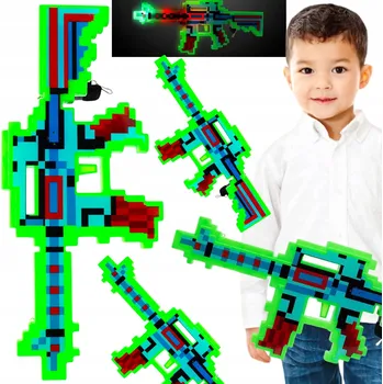 Dětská zbraň MINECRAFT PUŠKA Z HRY DIAMANTOVÁ PISTOLE SVÍTÍ LED ZVUKEM HUDBA