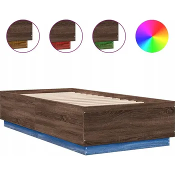 Postel Rám postele s LED podsvícením, hnědý dub, 193 x 78 x 40 cm