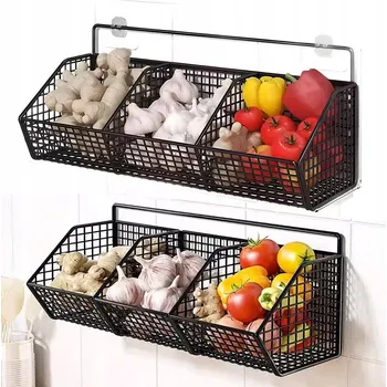 Obraz Nástěnný kuchyňský organizér 3-komorový 36 × 15 × 11 CM ČERNÝ 2 KUSY