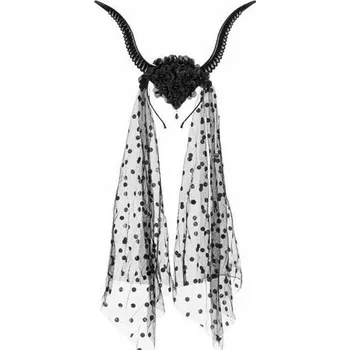 Čelenka Párty čelenka "Rohy se závojem", černá, PartyDeco, 30x76 cm