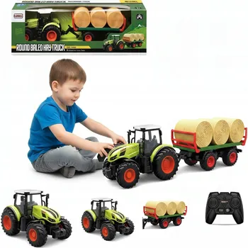 RC model auta DÁLKOVĚ OVLÁDANÝ TRAKTOR NA DÁLKOVÉ OVLÁDÁNÍ S BALÍKY SLÁMY A PŘÍVĚSEM RC 1:24
