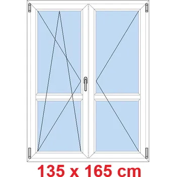 Okno Soft Dvoukřídlé balkonové dveře s příčkou 135x165 cm, otevíravé a sklopné