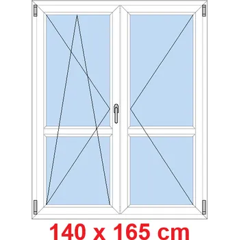 Okno Soft Dvoukřídlé balkonové dveře s příčkou 140x165 cm, otevíravé a sklopné
