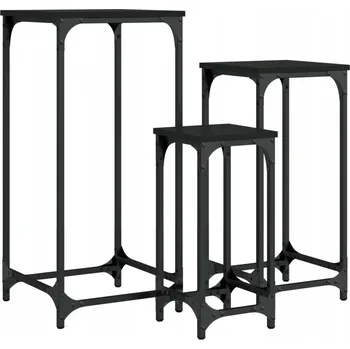 Konferenční stolek Černé zasouvací odkládací stolky 3 ks, 37x37x80 cm, 30x30x65 cm, 23x23x50 cm