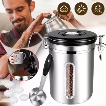 Obraz PLECHOVKA NA KÁVU 1.8L VAKUOVÁ HERMETICKÁ OCEL ZAVAŘOVACÍ SKLENICE S LŽÍCÍ