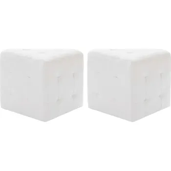 Taburet Bílý puf / podnožka 30 x 30 x 30 cm, umělá kůže, 2 kusy