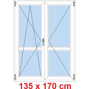 Okno Soft Dvoukřídlé balkonové dveře s příčkou 135x170 cm, otevíravé a sklopné