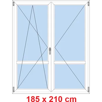 Okno Soft Dvoukřídlé balkonové dveře s příčkou 185x210 cm, otevíravé a sklopné