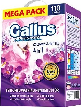 Gallus Professional 4v1 Color Prášek na praní barevného prádla XXL 110 Pracích cyklů