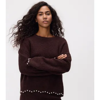 Dámský svetr Reserved - Svetr s korálky - tmavě hnědá - 730II-89X - 730II-89X-S