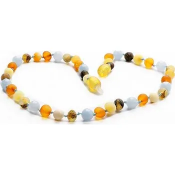 Dětské navlékací korálky Baltský jantar Jantarové korálky pro děti proti bolesti s akvamarínem