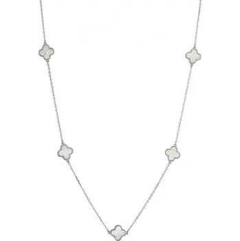 Náhrdelník Stříbrný náhrdelník čtyřlístky s perletí 12150.1