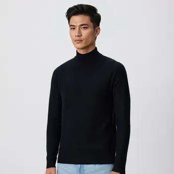 Pánský svetr Reserved - Žerzejový hladký rolák - černý - 445FX-99X - 445FX-99X-S