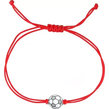 Náramek Textilní náramek Kabbalah červený se stříbrným fotbalovým míčem 13057.3 red