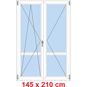 Okno Soft Dvoukřídlé balkonové dveře s příčkou 145x210 cm, otevíravé a sklopné