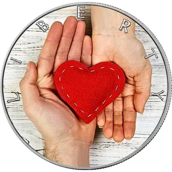 Stříbrná mince 1oz Kolorovaná - Srdce a ruce