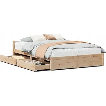 Postel Rám postele borovicový s čelem a zásuvkami 195,5 x 140,5 x 51 cm