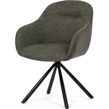 Jídelní židle Židle jídelní, zelená látka a tmavě šedá látka v dekoru vintage kůže, černý kov, otočná P90°+ L90° s vratným mechanismem