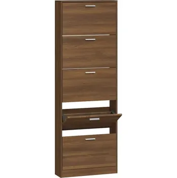 Botník Botník s 5 výklopnými zásuvkami, hnědý dub, 59x17x169 cm