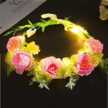 Rukavice Edary LED květinová koruna nastavitelná nevěsta květinová koruna čelenka festival svatební ozdoba