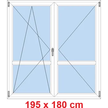 Okno Soft Dvoukřídlé balkonové dveře s příčkou 195x180 cm, otevíravé a sklopné