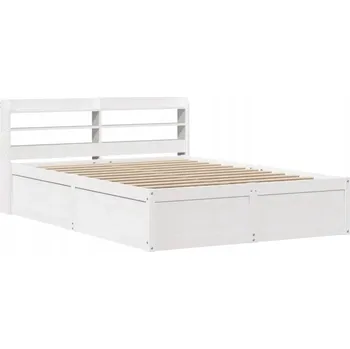 Postel Rám postele s policemi, bílá, 209 x 145 x 82 cm, masivní borovicové dřevo