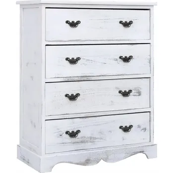 Komoda Bílá dřevěná komoda se 4 zásuvkami, 60 x 30 x 75 cm