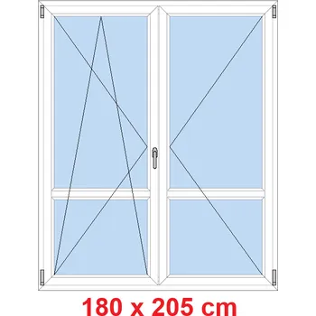 Okno Soft Dvoukřídlé balkonové dveře s příčkou 180x205 cm, otevíravé a sklopné
