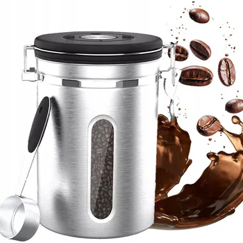 Sklenice PLECHOVKA NA KÁVU 1.8L VAKUOVÁ HERMETICKÁ OCEL ZAVAŘOVACÍ SKLENICE S LŽÍCÍ