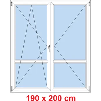 Okno Soft Dvoukřídlé balkonové dveře s příčkou 190x200 cm, otevíravé a sklopné