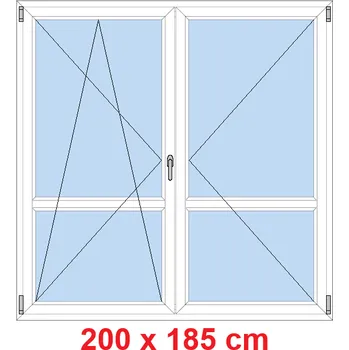 Okno Soft Dvoukřídlé balkonové dveře s příčkou 200x185 cm, otevíravé a sklopné