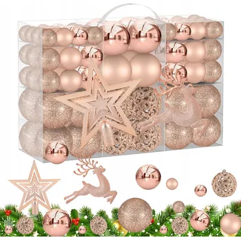 Vánoční dekorace 102dílná sada ozdob na vánoční stromeček v barvě růžového zlata – vánoční ozdoby