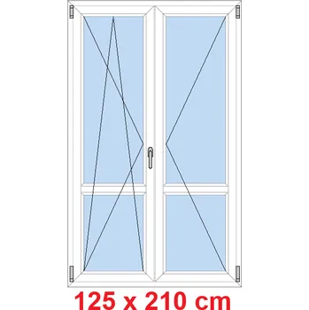Okno Soft Dvoukřídlé balkonové dveře s příčkou 125x210 cm, otevíravé a sklopné