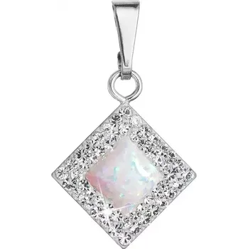 Přívěsek Stříbrný přívěsek se syntetickým opálem a krystaly Preciosa bílý kosočtverec 34260.1 white