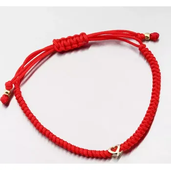 Náramek Náramek žluté zlato 585 červený provázkový se srdcem 74-5419ZL-CV délka 18 cm