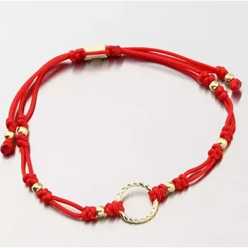 Náramek Náramek žluté zlato 585 červený provázkový s kruhem 74-5193ZL-CV délka 19 cm