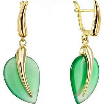 Oblečení a móda Pozlacené náušnice lístky se zeleným achátem 11744.3