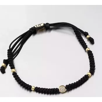 Náramek Náramek žluté zlato 585 černý provázkový s kuličkou a se zirkony 74-5195ZL-Black délka 19 cm