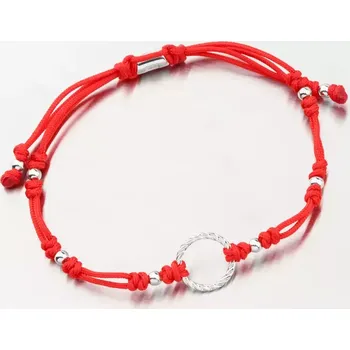 Náramek Náramek bílé zlato 585 červený provázkový s kruhem 74-5193B-CV délka 18 cm