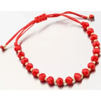 Oblečení a móda Náramek žluté zlato 585 červený provázkový kuličkami PKL24-030 délka 23 cm