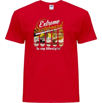 Pánské tričko levne-bavlnene-tricko-potisk-extremni-skateboard Barva: Red - červená, velikost: M