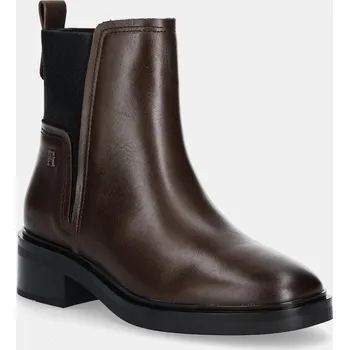 Dámská zimní obuv Kožené kotníkové boty Tommy Hilfiger TH MINIMAL LEATHER CHELSEA FW0FW08978 hnědá 88X, EUR 37