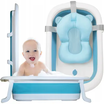 Kojenecká hygiena SKLÁDACÍ VANIČKA PRO DĚTI NICEKIDS SILIKONOVÁ MODRÁ POLŠTÁŘ