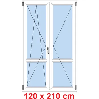 Okno Soft Dvoukřídlé balkonové dveře s příčkou 120x210 cm, otevíravé a sklopné
